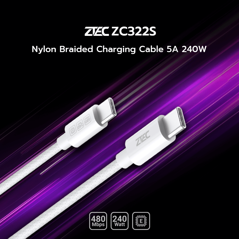 สายชาร์จเร็ว ZTEC รุ่น ZC322S USB-C TO USB-C 2 เมตร สีดำ 5A 240W (รองรับเทคโนโลยี PD และ QC)_1